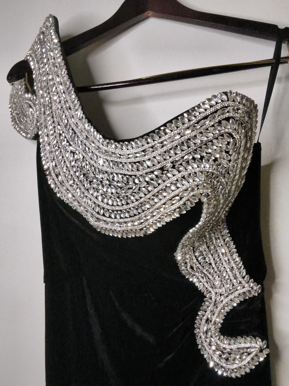 Black Velvet Evening Skirt with Embellished Accent